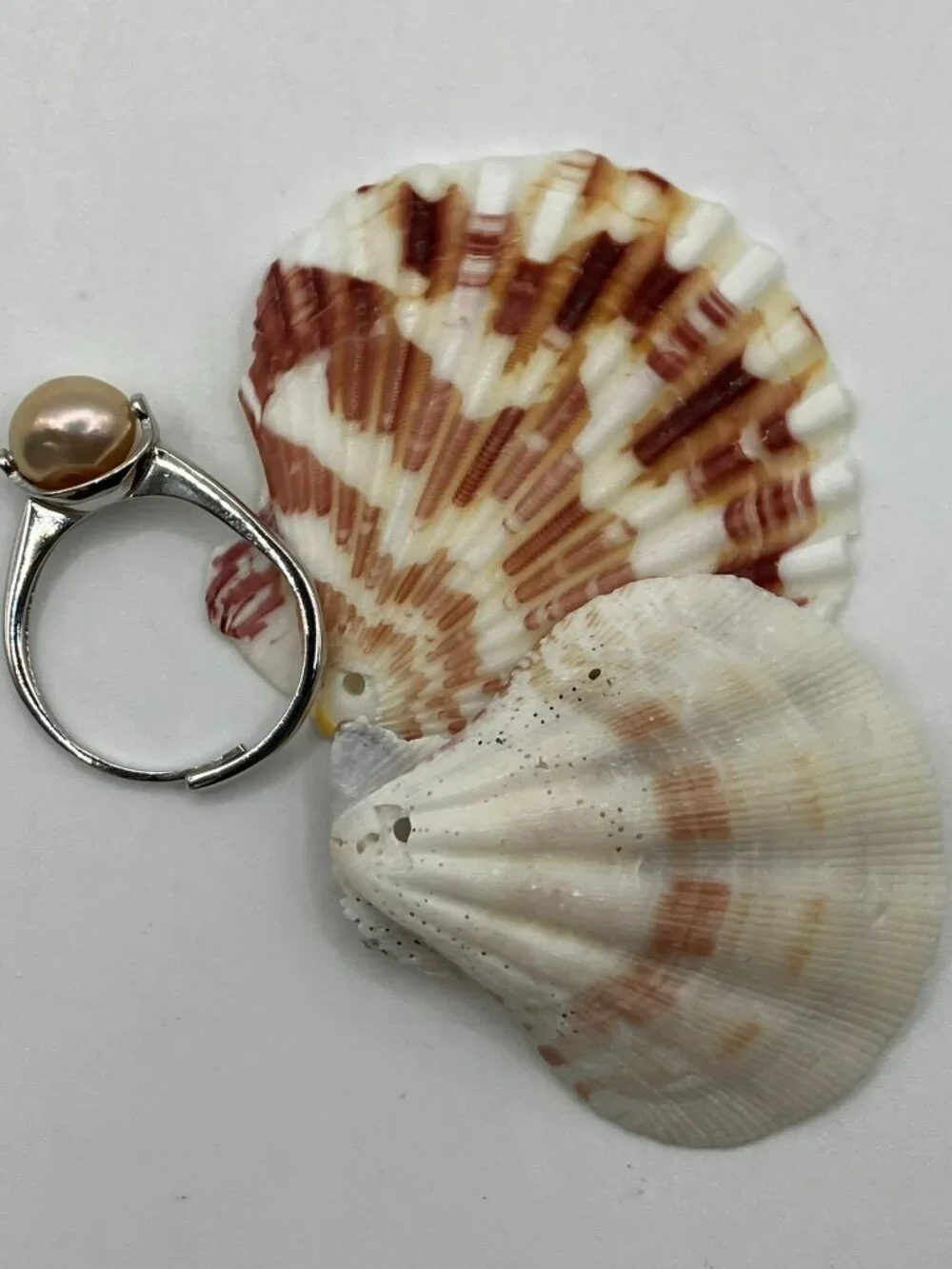 .925 925 Sterling Silver Ring Genuine Freshwater Peach Pearl Adjustable NEW